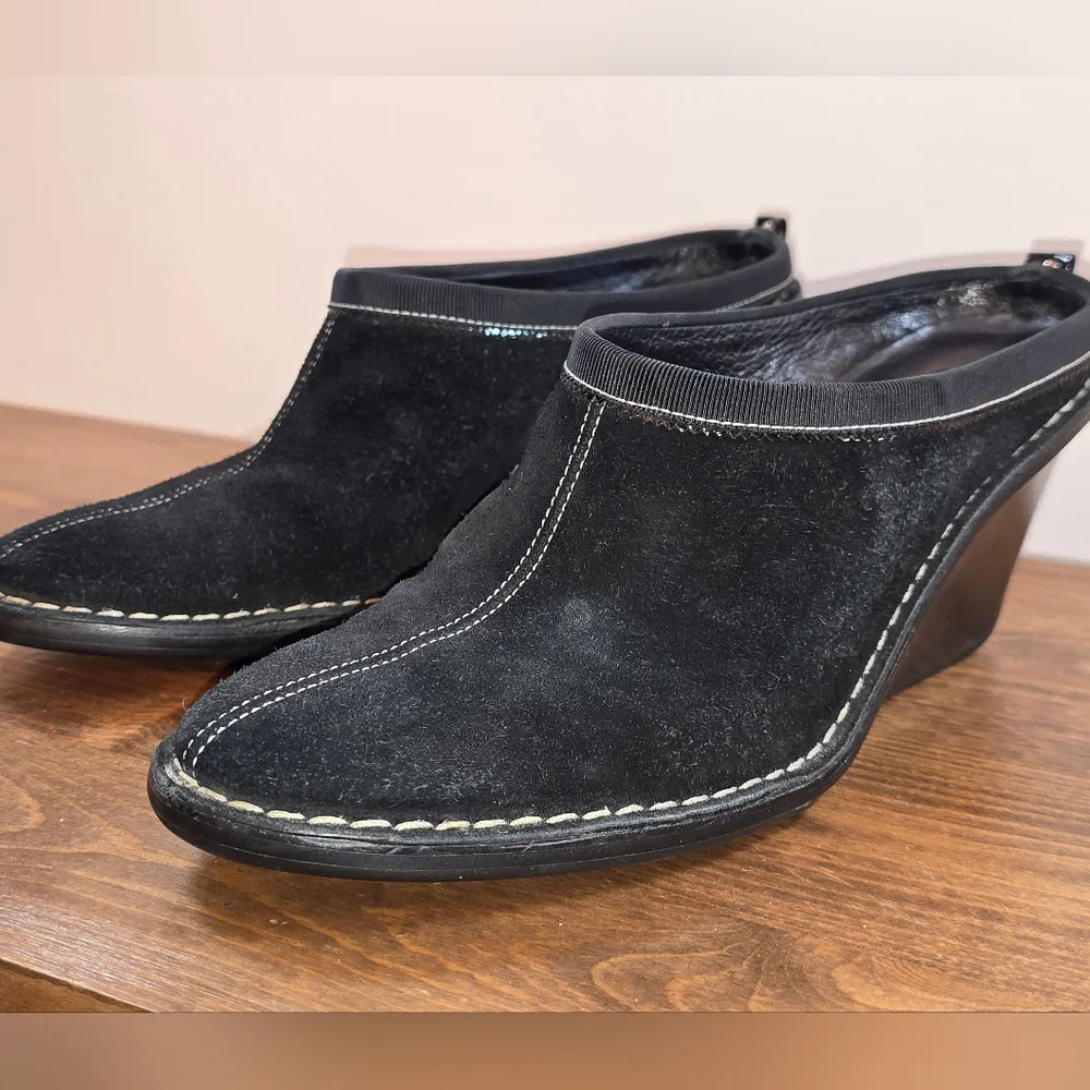 Cole Haan Jaynie Black Suede Wedge Mules Women's Size 6.5B